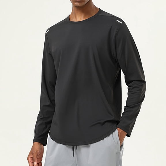 sageysalite Athletic Shirts for Men Crewneck Long Sleeve Stretch Lightweight Quick Drying Breathable Running Gym Workout Tops