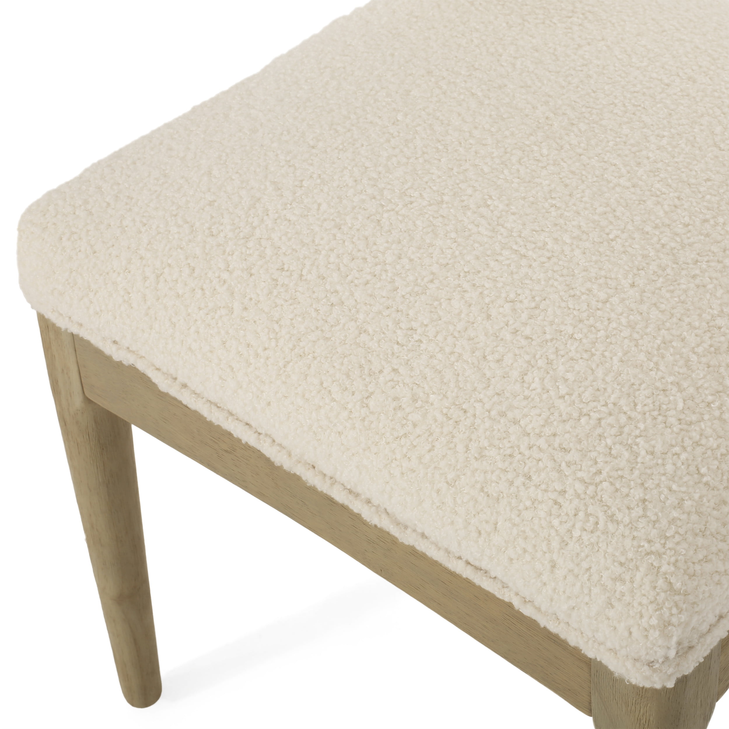 Noble House Cotterell Fabric and Wood Dining Chairs, Set of 2, Ivory Boucle and Light Ash