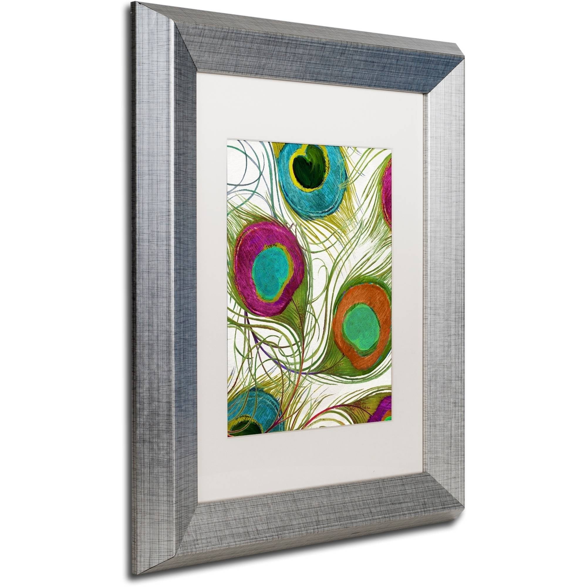 Trademark Fine Art "Peacock Feathers II" Canvas Art by Color Bakery White Matte, Silver Frame