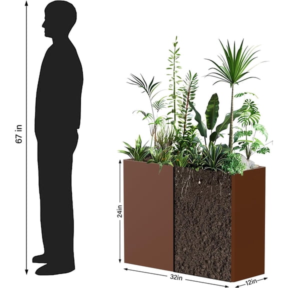 Tall Planters - 32x12x24 inch Galvanized Steel Planter Box with Removable Insert Shelf for Garden, Patio(Coffee)