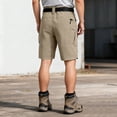 thumbnail image 5 of Mens Swim Trunks Men's Casual Resort Tactical Multi-Pocket Cargo Shorts Workwear Utility Crop Pants with Hook and Loop Patches Summer Outdoor Hiking Fishing Shorts Khaki L, 5 of 9