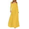 thumbnail image 2 of ZHOGXU Women's Casual Dress Long Sleeve Round Neck Solid Color Comfortable Relaxed Fit Stretchy Dresses For Daily Wear Home Beach,Yellow,S, 2 of 8