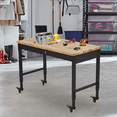 thumbnail image 2 of CuisinAid 60"L x 22"W Adjustable Workbench with 2000 LB Capacity, Rubber Wood Top & Power Outlets, Heavy-Duty Metal Frame with Swivel Casters, Garage Workstation for Workshop, Office, Home, 2 of 7