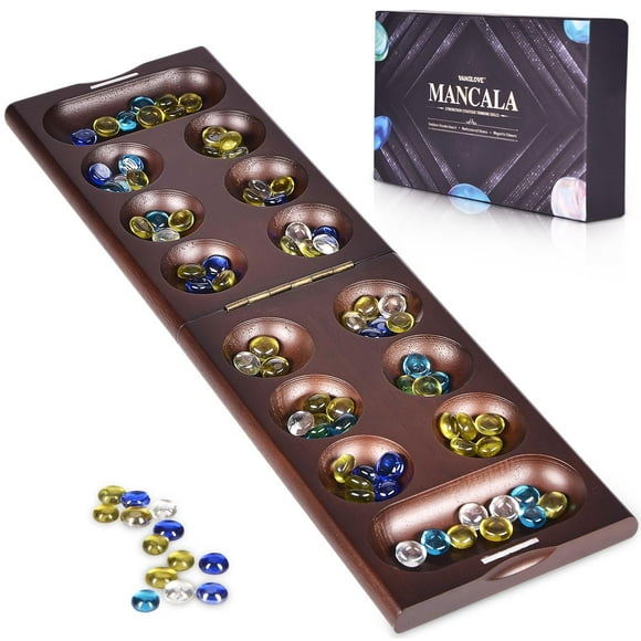 Juego de mesa Mancala VAMSLOVE de madera con cierre magnético y 56 piedras