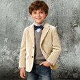 thumbnail image 2 of Pandaie Boys Wedding Fit Formal Suit Corduroy Lapel Single Breasted Blazer Jacket for Dress Up Outfits Beige,7-8 Years, 2 of 6
