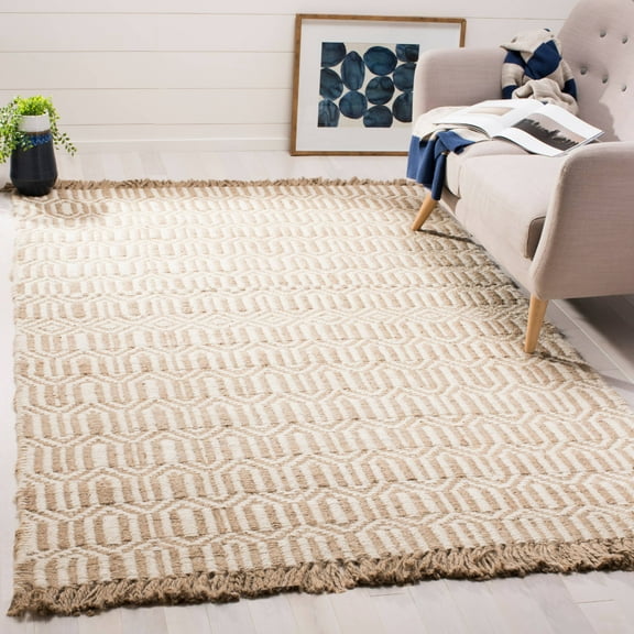 SAFAVIEH Natural Fiber Jakov Geometric Jute Area Rug, Natural/Ivory, 7' x 7' Square