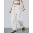 thumbnail image 6 of Women'S Leg Sweatpant Drawstring Elastic Waisted Wide Leg Pants Casual Palazzo Trousers with Pockets Light Grey XL, 6 of 9