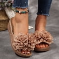 thumbnail image 2 of Womens Floral Summer Platform Beach Sandals Wedge Open Toe Slides Open Toe Wide Width Non Slip Dressy Slippers Brown Size 6.5, 2 of 6