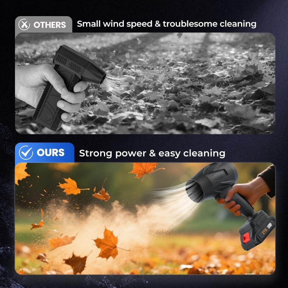 Cordless Leaf Blower Variable Speed,21V Lightweight Handheld Blower with Batteries&30-45 Mins Runtime,for Yard,Patio,Car Drying,Snow,Garage,Deck Cleaning