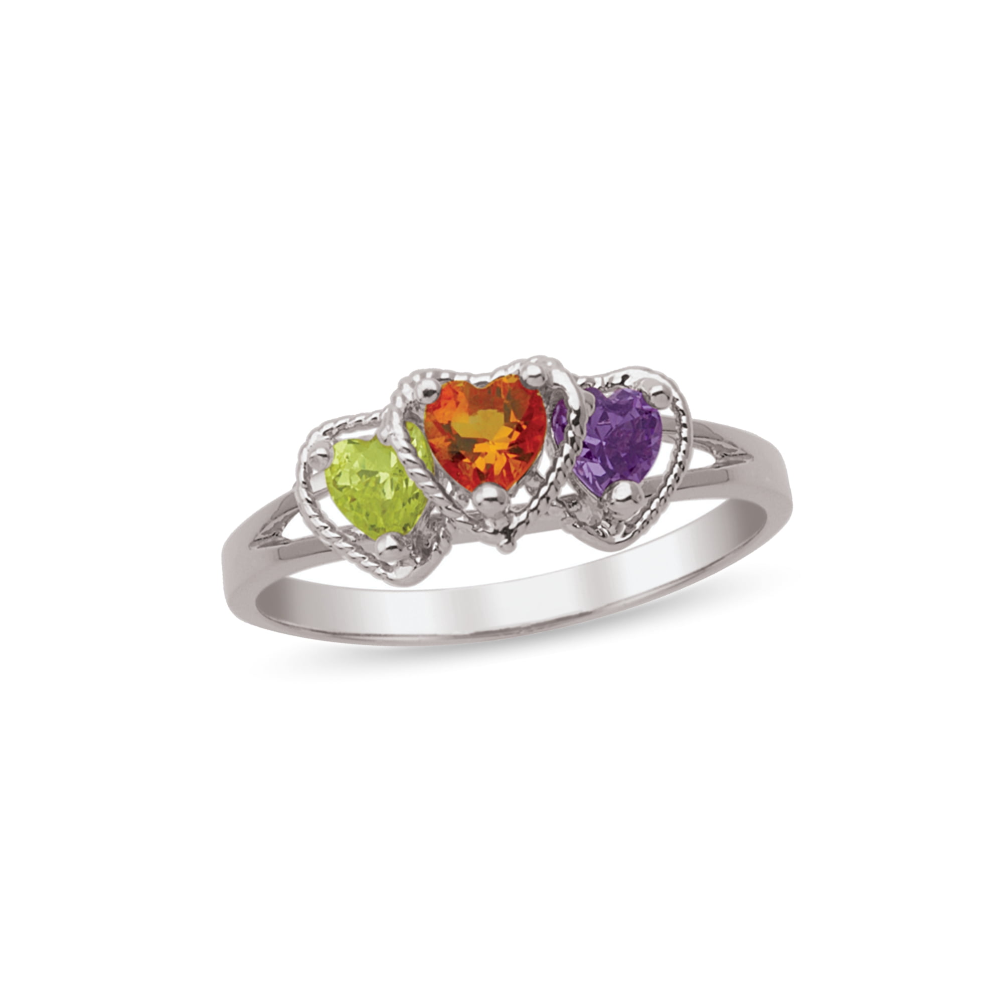 Personalized Heart Design Birthstone Family Ring in Sterling Silver by Jewlster