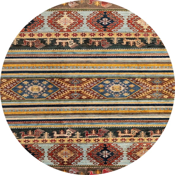Ahgly Company Machine Washable Indoor Round Abstract Red Brown Area Rugs, 5' Round