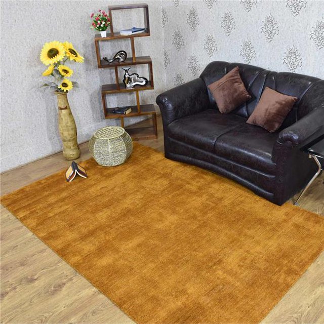 8 x 10 Pi Main Nouée Gabbeh Soie Mélange Solide Rectangle Zone Tapis&44; Or