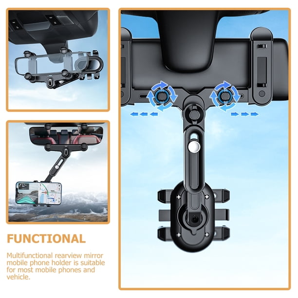 WEUVEB Montura Para Teléfono En Espejo Retrovisor Ajustable Y Estable Para Automóvil Negro