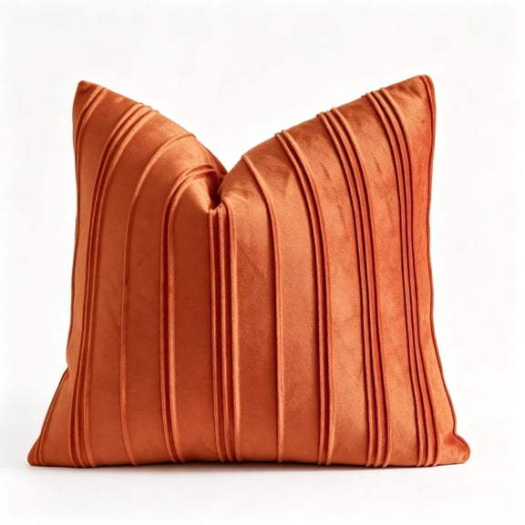 DefiDgd Velvet Throw Pillow Cover,Minimalist Striped Textured Square Cushion Case,Soft Decorative Pillow Slip for Sofa Couch Bed Living Room Bedroom Farmhouse Home Decoration(Orange)