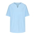 thumbnail image 3 of MIUOWANP Men's Short Sleeve T-shirts Casual Cotton V-neck Tee Tops Solid Color Sports and Fitness Performance Tops Size L(8)Sky Blue, 3 of 5
