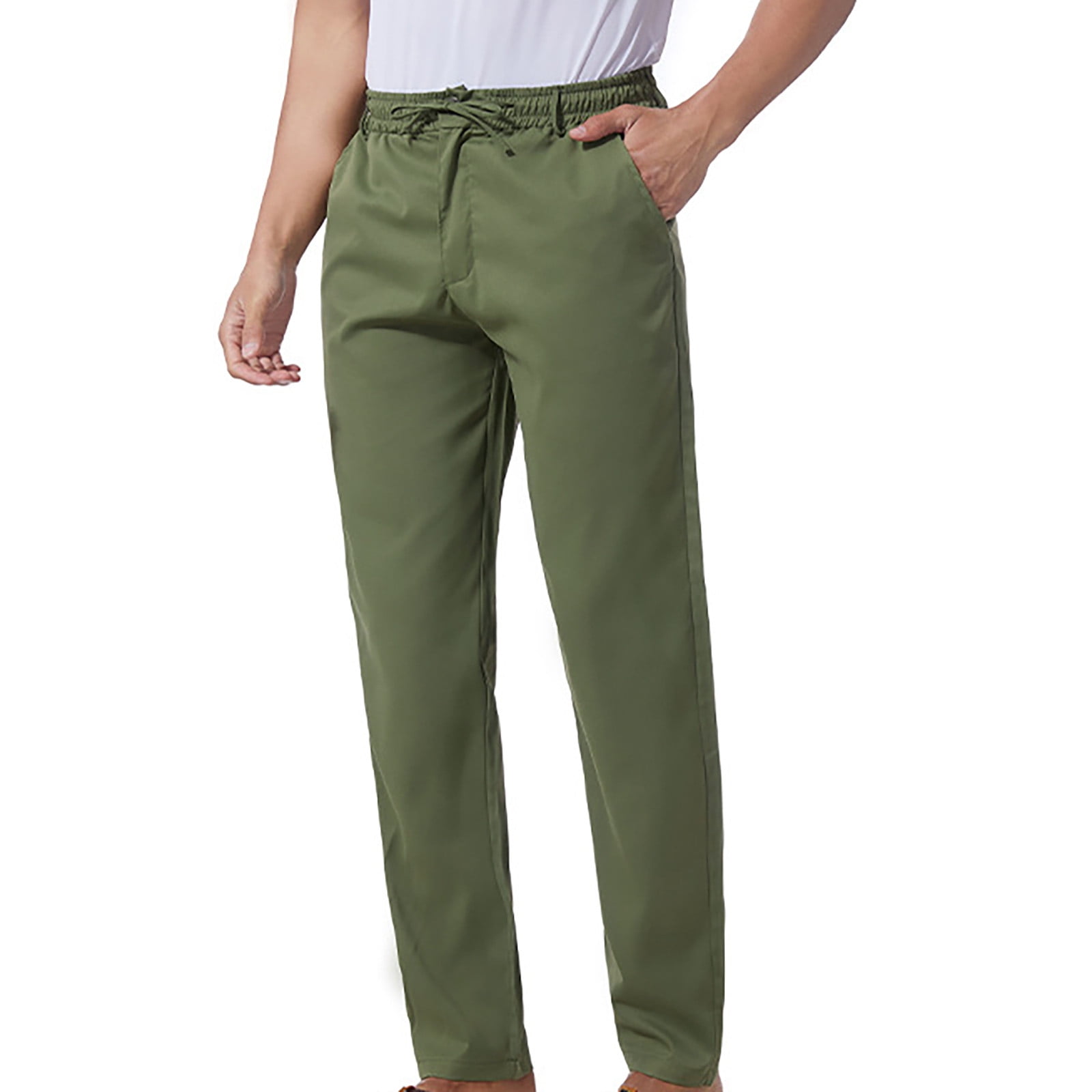 Summer Fall Chino Pants Men Casual Drawstring Elastic Waist