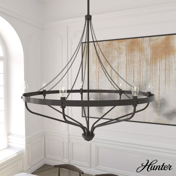 Hunter - Merlin 7-light Noble Bronze, Large Chandelier, Dimmable, Industrial Style, Empire Shaped, for Bedrooms, Dining, Living Rooms - 19798