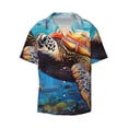 thumbnail image 2 of Lsque Colorful Underwater Sea Turtle print Men's Cuban Collar Short Sleeve Shirt Summer Beachwear Casual Button Down Fashionable Vacation Leisure Shirt-3X-Large, 2 of 7