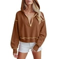 thumbnail image 2 of UngA Sweatshirt for Women Women Casual Full Zip up Hoodie Drawstring Solid Long Sleeve Hooded Tops Jacket Comfy Loose Sweatshirt Zipper V-Neck Pullover Hoodie Tops Brown,3XL, 2 of 6