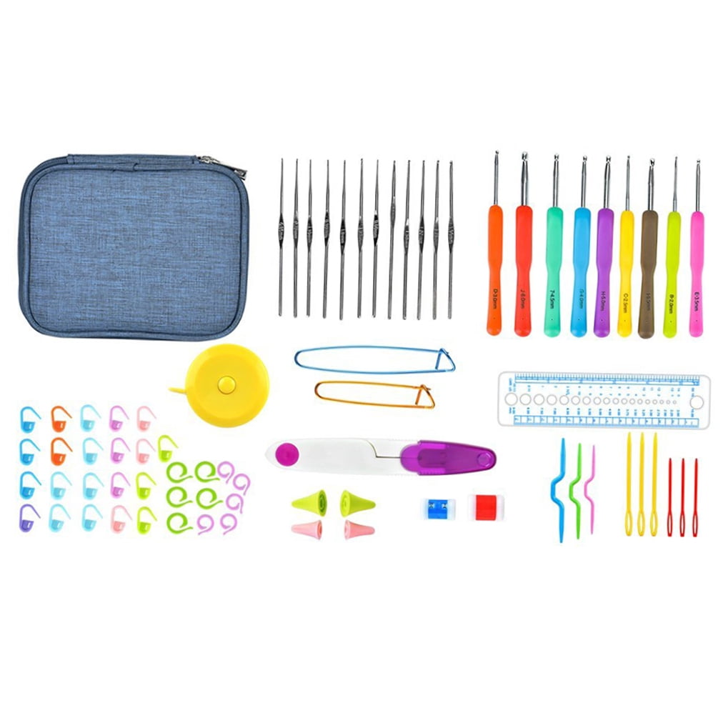 HEALEEP 72Pcs Crochet Sewing Needles for Yarn Pink Crochet Hooks Kit Ergonomic Handles Knitting Lovers