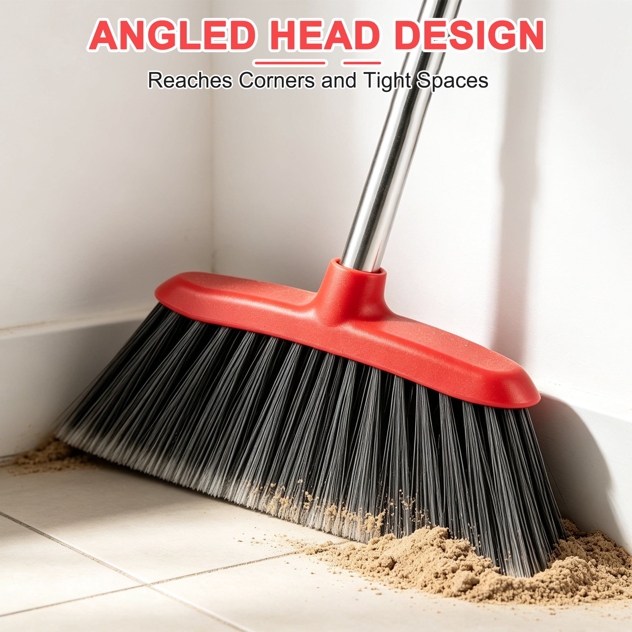 GARITIN Brooms for Floors, Heavy Duty Outdoor Stiff Bristle Angle Broom for Patio, Garage, Deck & Garden, Indoor Sweeping Broom with Long Handle