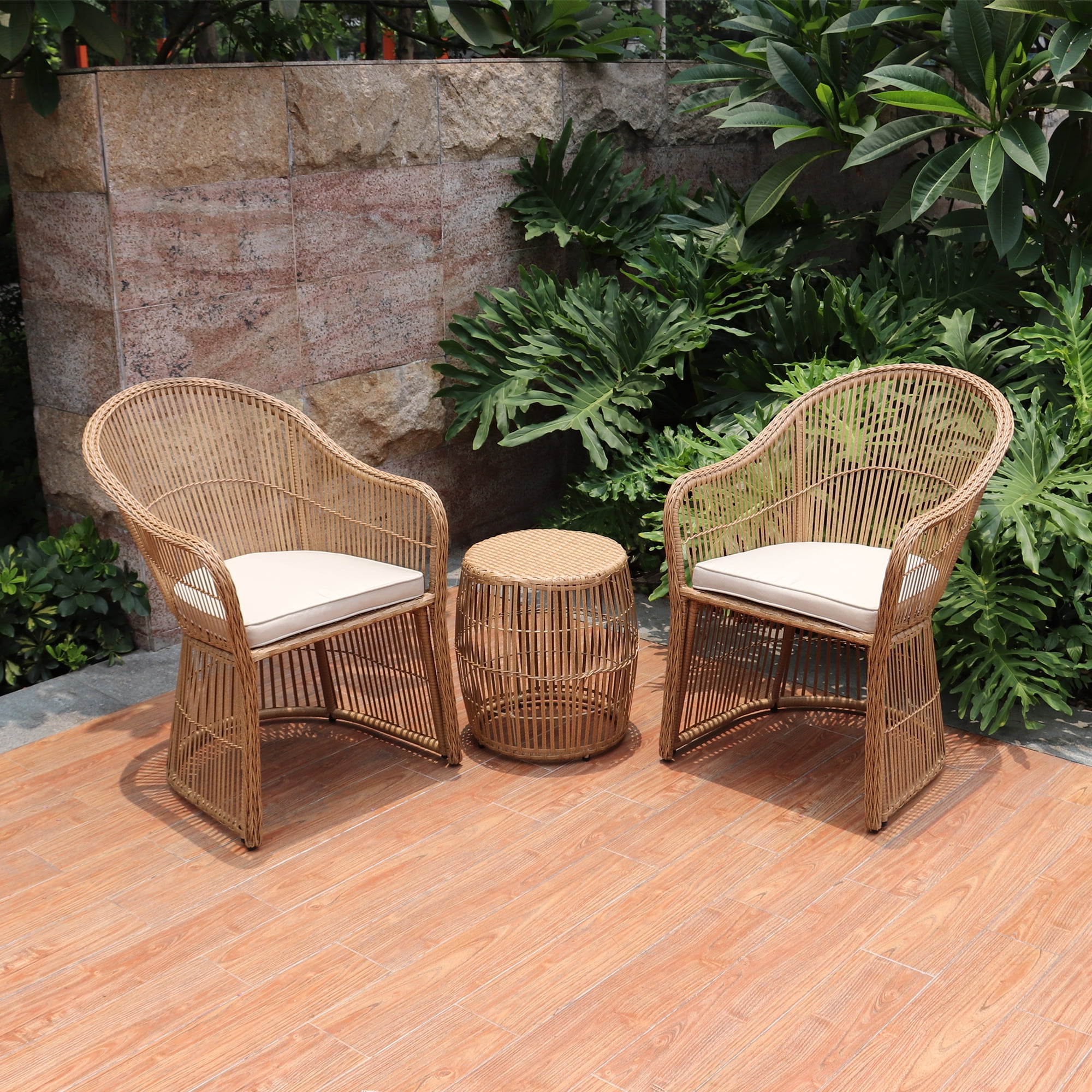 Abble 3 Piece Rattan Seating Group with Cushions - Walmart.com