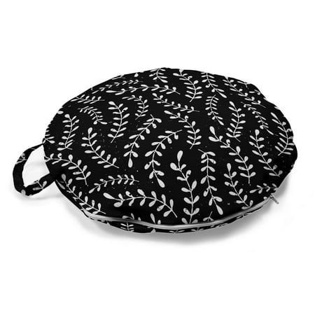 

Abstract Round Floor Cushion with Handle Laurel Plant Silhouettes in Grunge Pattern Monochrome Illustration Pillow for Living Room & Dorms 18 Round Charcoal Grey and Pearl by Ambesonne