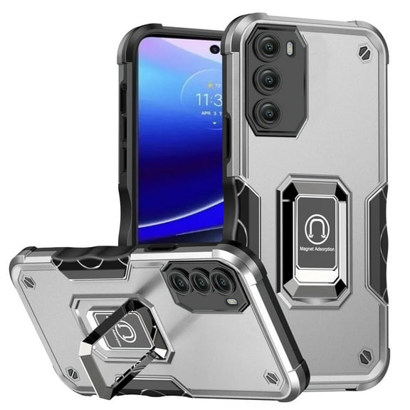 For Motorola Moto G Stylus 5G 2022 Hybrid Magnetic Ring Holder Stand Kickstand Heavy Duty Rugged TPU Silicone Shockproof Cover ,Xpm Phone Case [ Silver ]