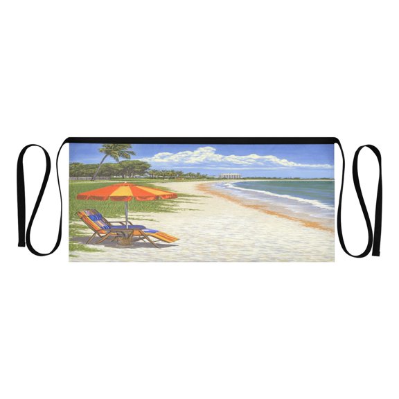 Peaceful Beach Pattern Multi Pocket Short Apron Waterproof, Adjustable 96.5in Belt for various occasions