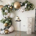 thumbnail image 1 of Kit de arco de guirnalda de globos verde oliva, 152 piezas, globos de confeti de oro blanco, globo verde retro y globos de látex cromados metálicos dorados para boda, 1 of 5