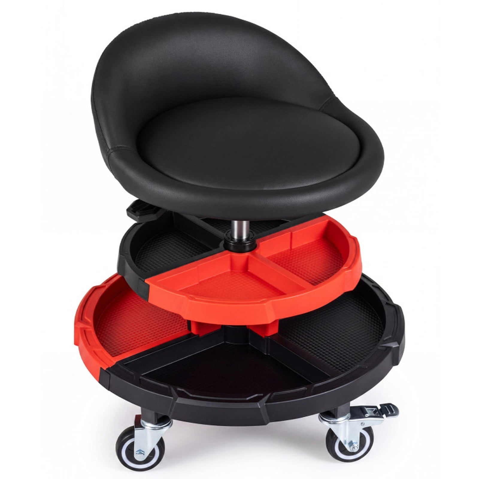 Biotree Rolling Shop Stool 26.5" x 21" x 12.5" with Tool Storage for Garage Shop Adjustable Swivel Shop Seat, Red