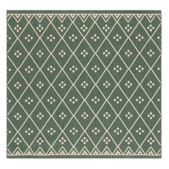 SAFAVIEH Courtyard Cori Bordered Indoor/Outdoor Area Rug, Dark Green/Beige, 6'7" x 6'7" Square