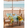 thumbnail image 3 of Rectangle Outdoor Tablecloth With Umbrella Hole And Zipper– Country Summer Waterproof Patio Table Cover for Party, Picnic, Backyard, 60"x102" , Watercolor Lake Lemon Sunflower Gold Blue, 3 of 8