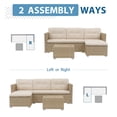 thumbnail image 3 of JOIVI 3 Pieces Patio Conversation Set, PE Wicker Rattan Outdoor Furniture Set, 2 Ways Small Sectional Sofa with Cushions, Tempered Glass Coffee Table, Creamy White, 3 of 8