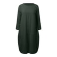 thumbnail image 4 of Hwmodou Women Dresses Loose Cotton Linen Long Crew Neck Dress Cozy Female Sundress, 4 of 5