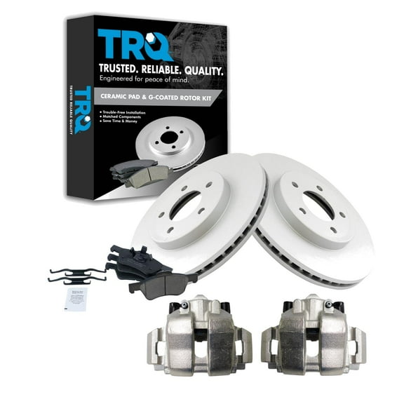 TRQ Front Brake Pad & Rotor Kit Brake Caliper Brake Pads Brake Rotor Ceramic Vented Premium G-Coated Fits Select 2005-2010 Ford Escape 2005-2009 Mercury Mariner