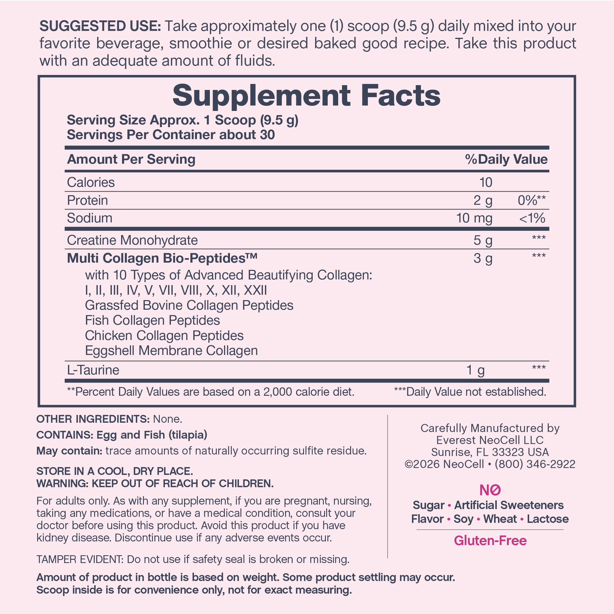 NeoCell Collagen Powder with Creatine for Beauty Support and Energy, 10 oz