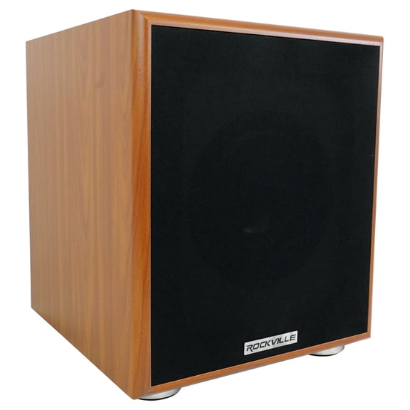 Rockville Rock Shaker 6.5" Classic Wood Powered Home Theater Subwoofer, 200W Peak/100W RMS, Class D, 20Hz-200Hz