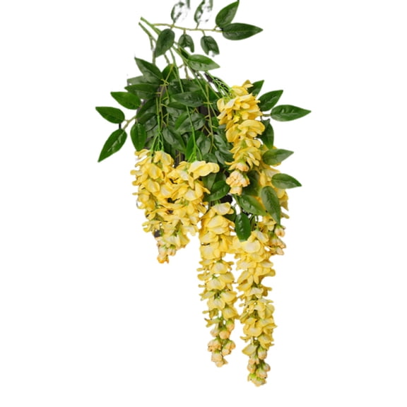 1 Pcs Artificial Wisteria Hanging Flowers,Silk Wisteria Artificial Flowers,Fake Wisteria Floral Hanging Plant Garland, for Home Wedding Arch Wall Garden Greenery Bedroom Decor,(Yellow,19.69 in)