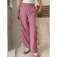 thumbnail image 3 of Niusricy Women Casual Verstile Pants Elastic Waist Trousers Slit Tie-up Plaid Sweatpants Ladies Loose Going Out Pants Bottom Fashion Vintage Cute Clothes Streetwear for Teen Girls Daily, 3 of 7