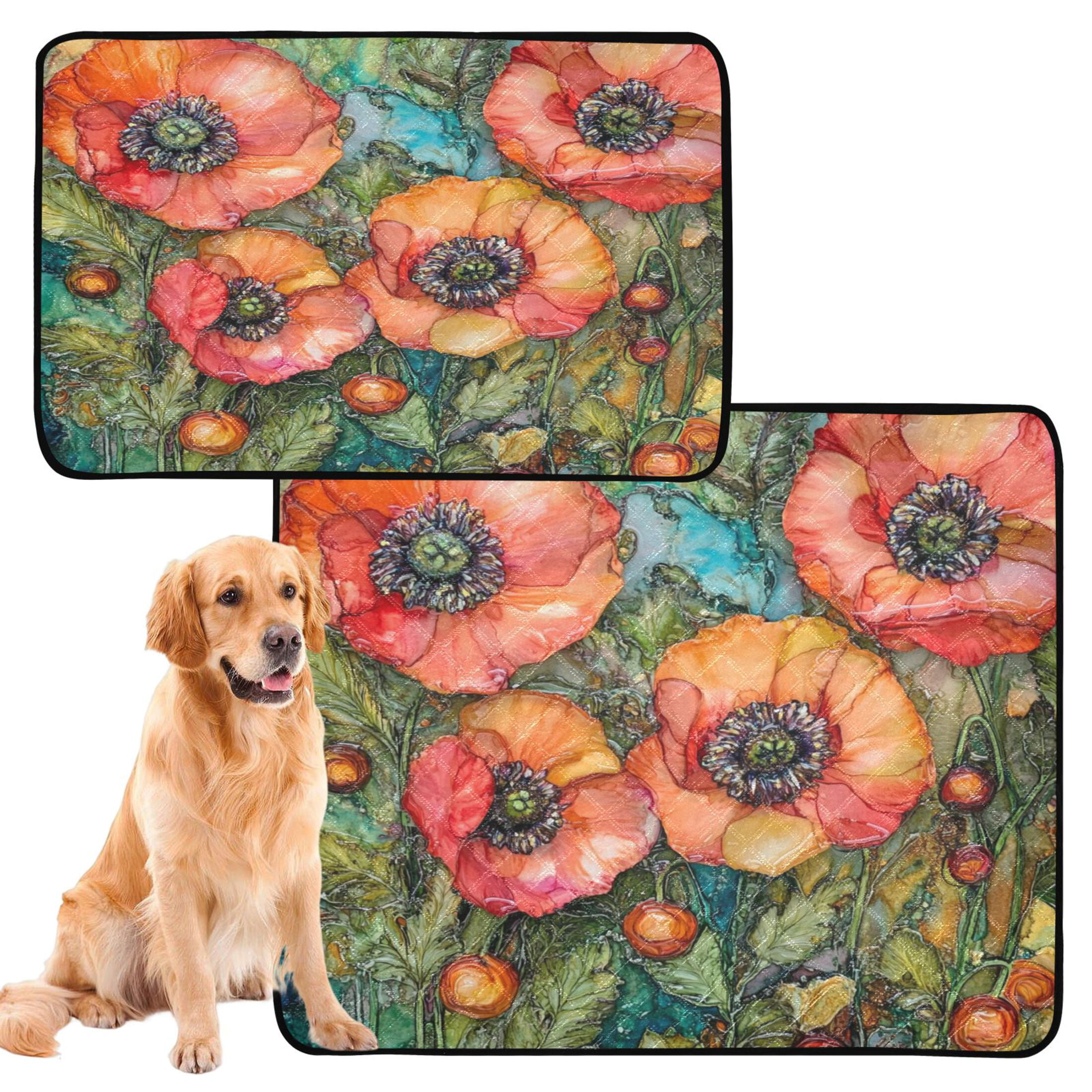 Qxltty Red Poppies Cat litter Pads Pet Set of 3 Diaper Mats Center Anti-leakage Layer Absorbent Soft and Comfortable