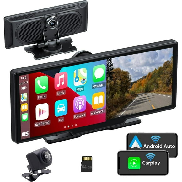 Portable Car Stereo Compatible with Wireless Apple Carplay/Android Auto 9.3" IPS Touchscreen 2.5K Dash Cam & Backup Camera GPS Navigation Siri/Google Voice Control Bluetooth AUX