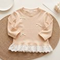 thumbnail image 2 of Ulanda Toddler Girls Bow Tops Long Sleeve T-Shirts Lace Hem Basic Tees Shirts for Kids (Beige, 3-4 Years), 2 of 8