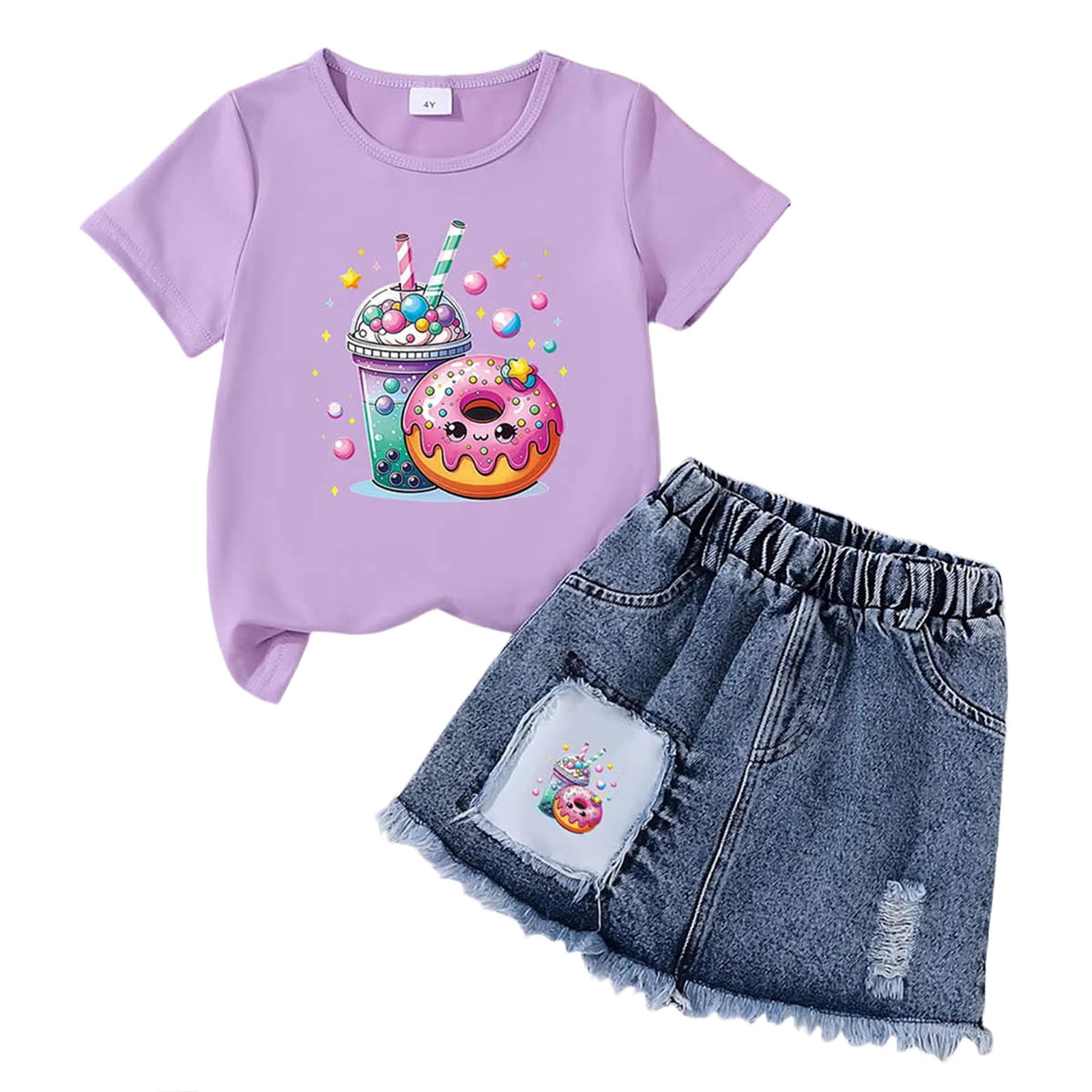 Zaveiop Kids 2 Piece Outfits Girls Summer Plaid Short Sleeve T-Shirts and Pants Set Fashion Clothing Sets (U 3-4 Y)