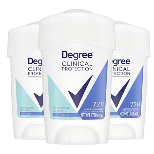 Degree Clinical Protection Antiperspirant Deodorant For Women Shower Clean 3 Pack 72-Hour Sweat & Odor Protection 1.7 Oz Packaging May Vary - Pack of 2