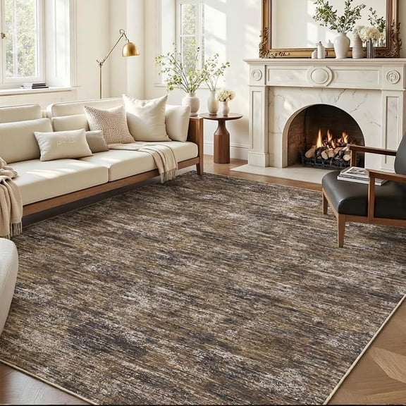 6x9 ft Modern Abstract Area Rug, Washable Low Pile Non-Slip Polyester Rug for Living Room, Bedroom, Office , brown