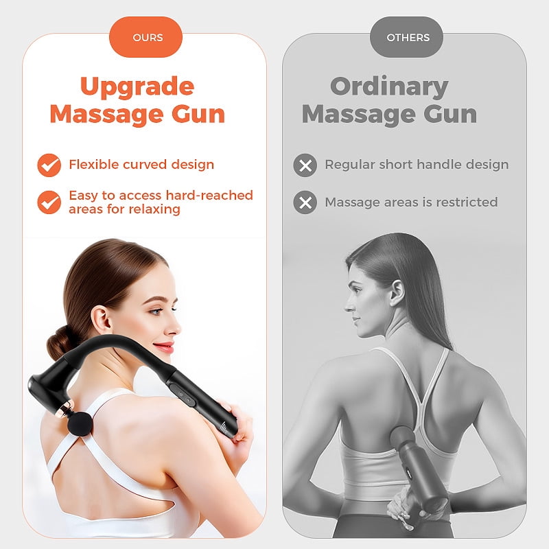 930 Black Bendable Fascia Gun, Deep Tissue Massage Gun with 6 Speeds & 4 Massage Heads, Rechargeable Muscle Massager for Back, Neck, Shoulder, Leg Pain Relief