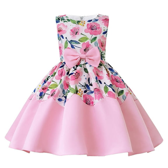 Summer Savings Clearance! Edvintorg 2-10Years dress for kids girl summer Toddler Girls Net Yarn Flowers Print Bow Ruffles Birthday Party Gown Long Dresses