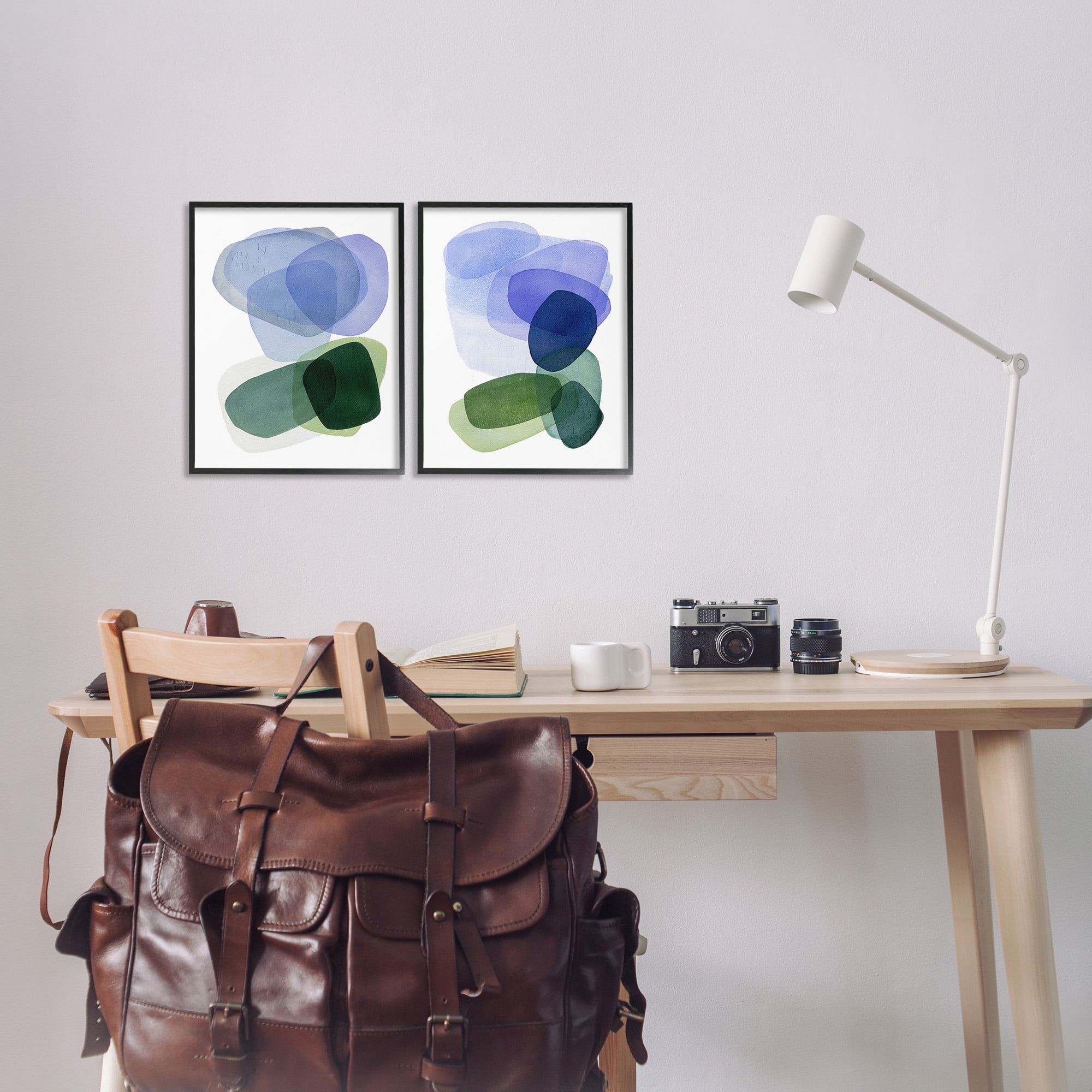 Stupell Industries Minimal Oblong Shapes Abstract Painting Black Framed Art Print Wall Art, 11 x 14, Set of 2