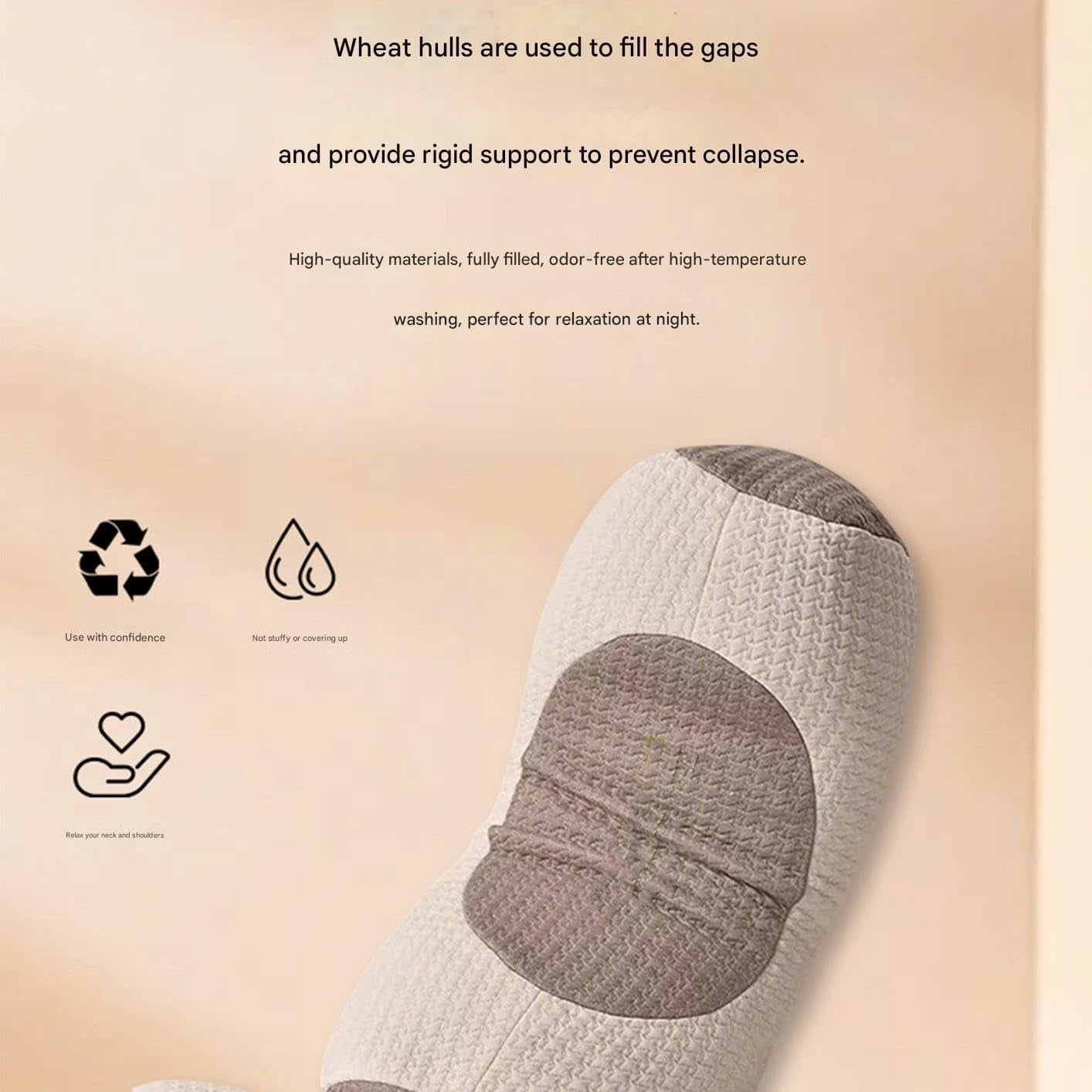 Organic Buckwheat Cervical Neck Pillow, Provide Firm Support Neck Roll, Ergonomic Neck Support Bolster for Side & Back Sleepers, Spine Alignment (White)